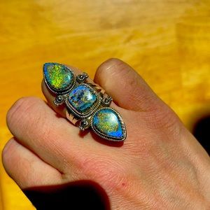 Sterling Silver Triple Stone Opal Ring